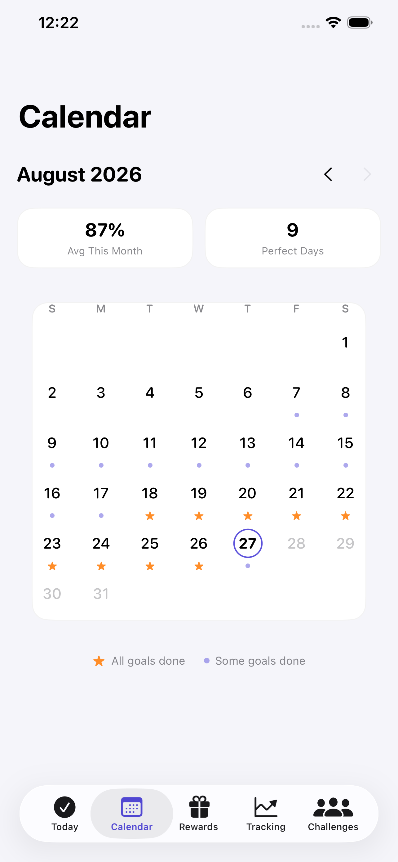 Calendar streak screen