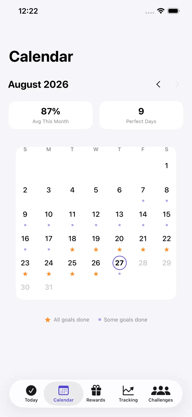 Calendar streak screen
